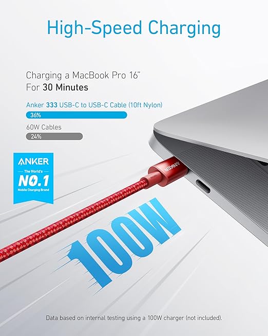 کابل شارژ انکر USB-C به USB-C مدل A8758 به طول 3 متر - فروشگاه هاب زون